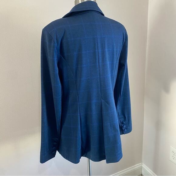 CAbi Windowpane Blazer Blue Plaid One Button Career Work Jacket Sz 12 - Picture 8 of 12